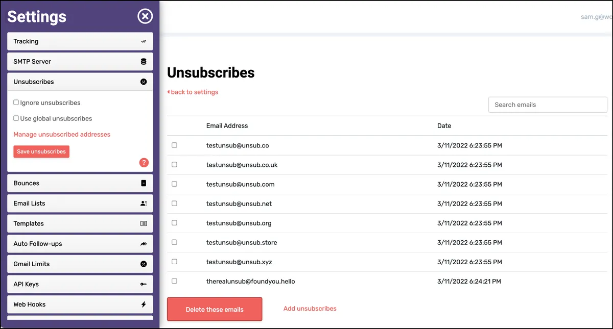 GMass unsubscribe management