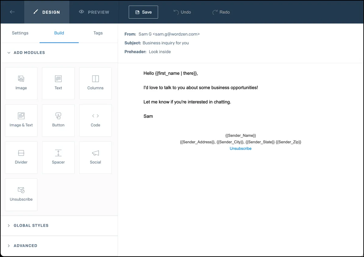 SendGrid's drag and drop email builder