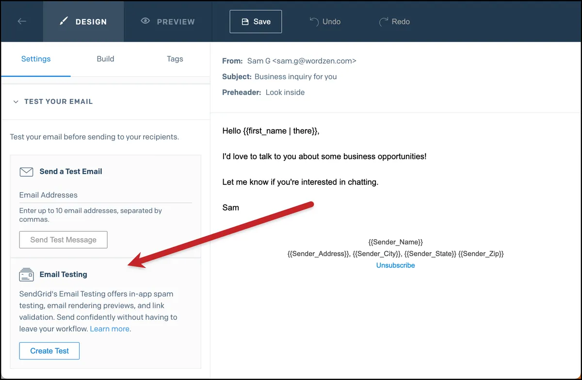 SendGrid's testing features