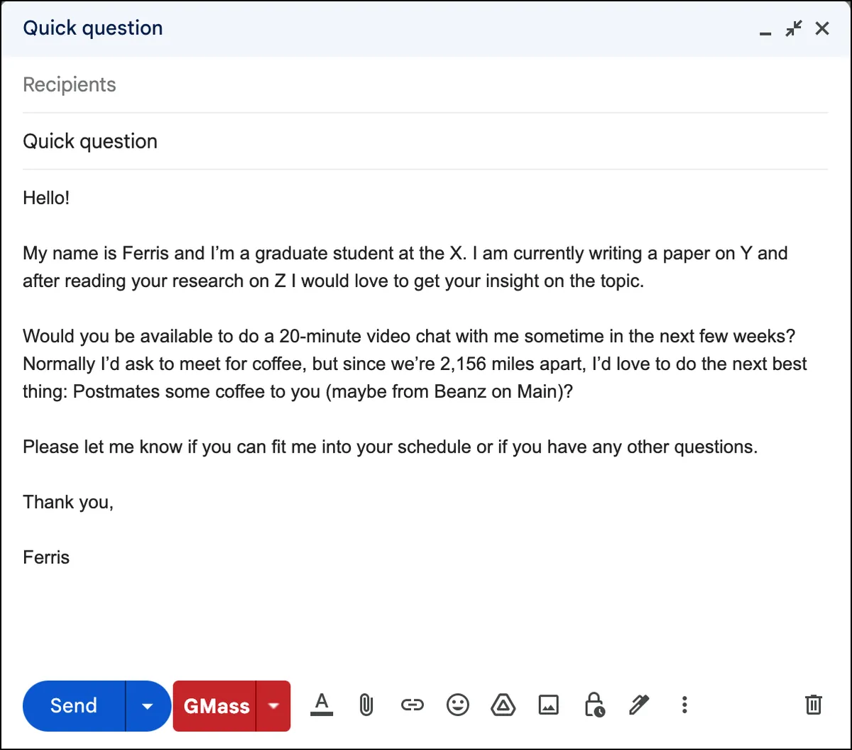 Template for reaching out when you can offer ancillary value