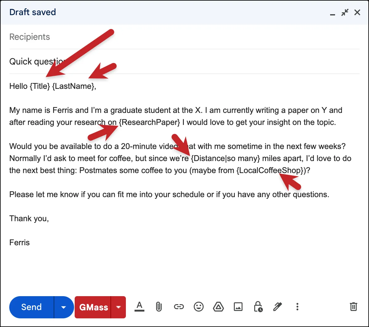 Using mail merge in GMass