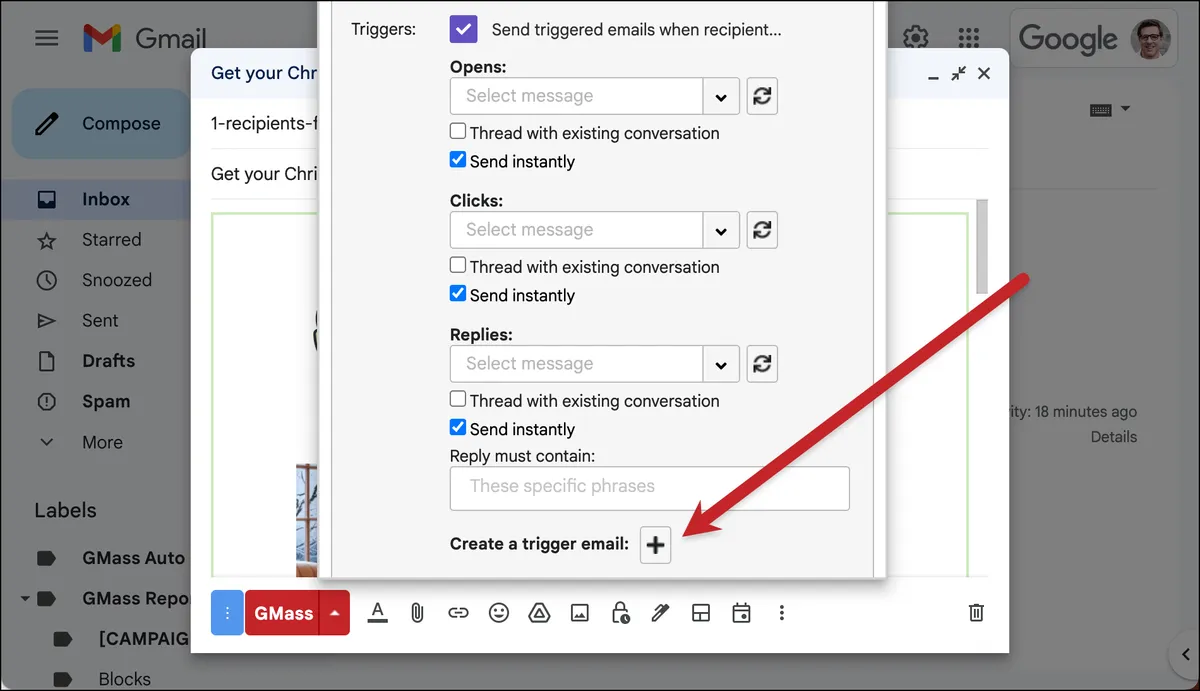 Click the plus to create a trigger email
