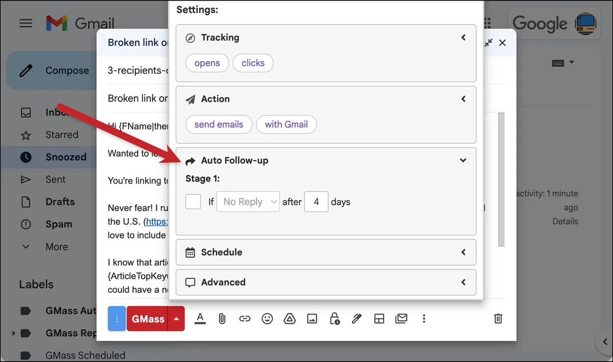 Setting up an auto follow-up