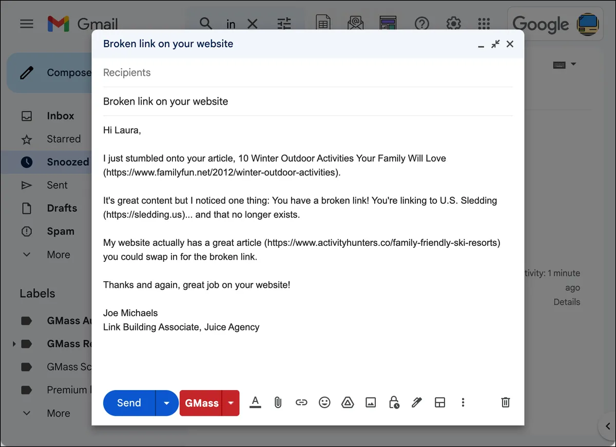 A broken link email template that no longer works