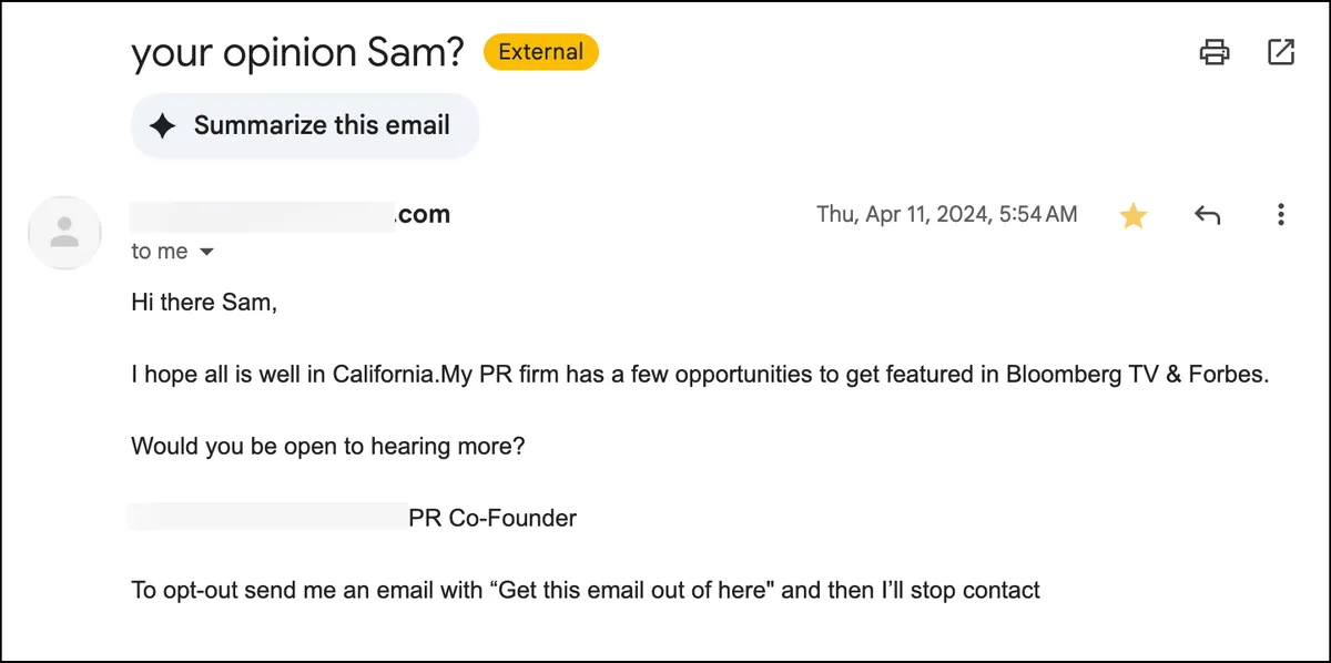 A bulk email marketing message that does NOT get it right