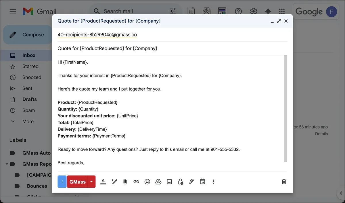 An example of a bulk sales quotes draft