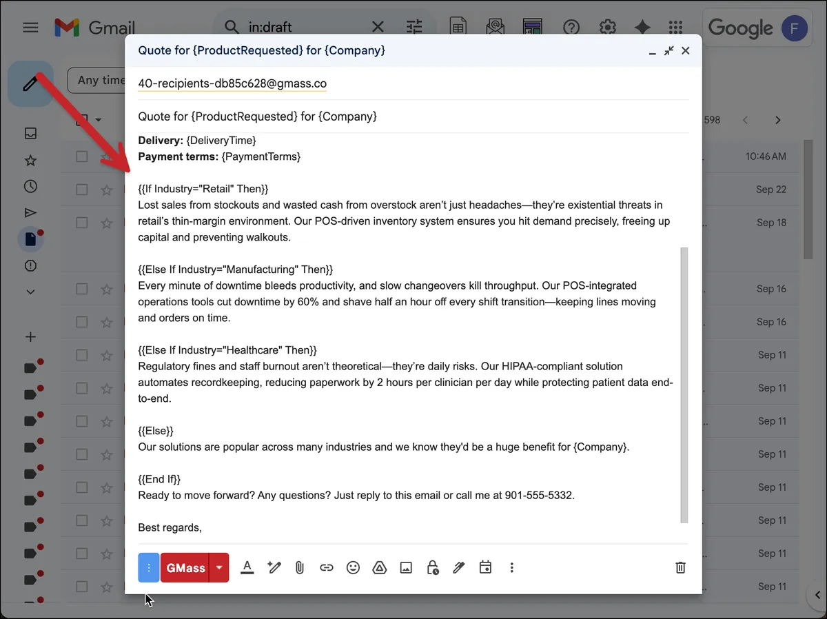 Using conditional content in GMass