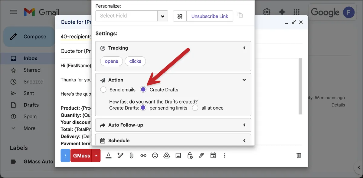 Create drafts to preview messages