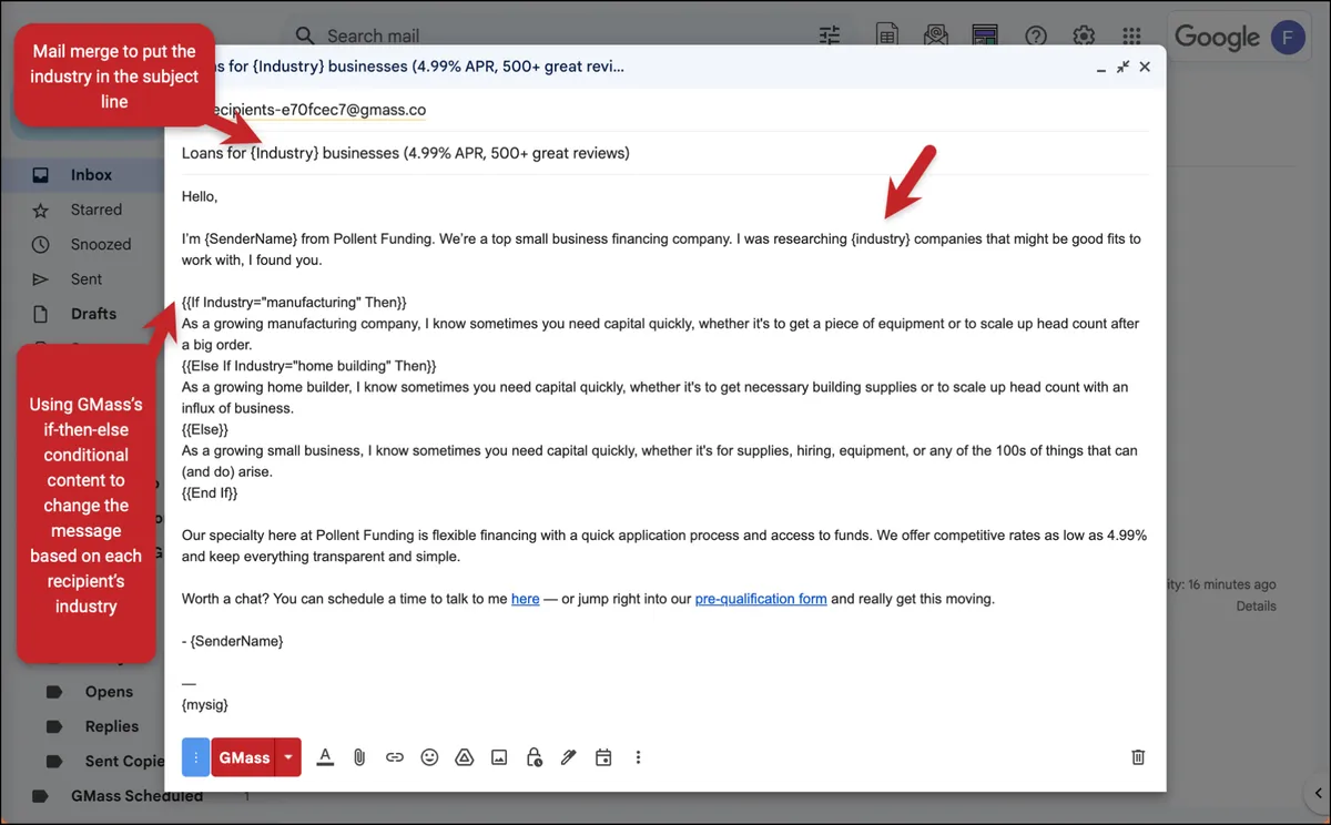 Using mail merge tags in GMass