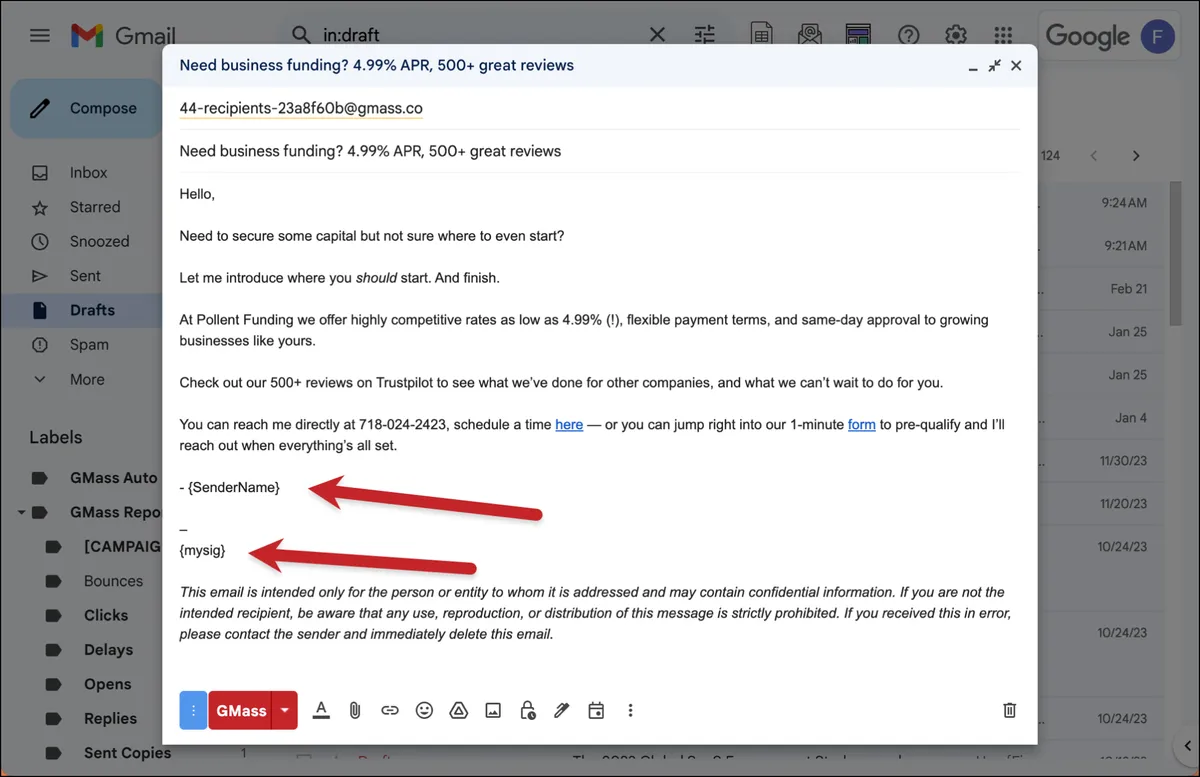 Using SenderName and mysig tags in MultiSend