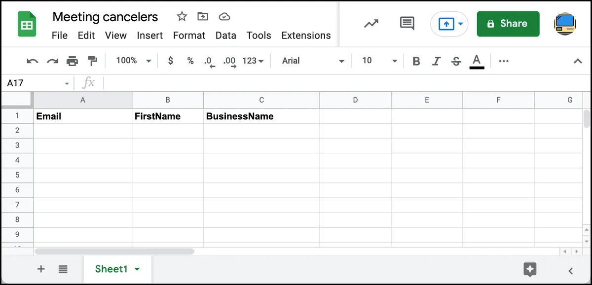 Cancelation spreadsheet example