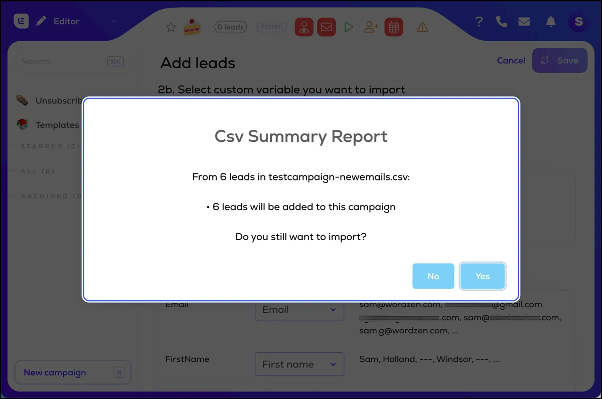 Lemlist's contact import warning