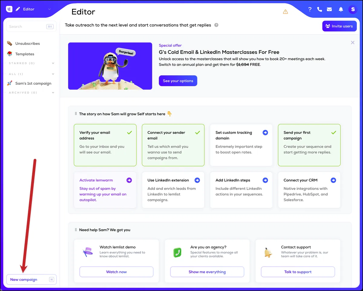 Lemlist's main screen