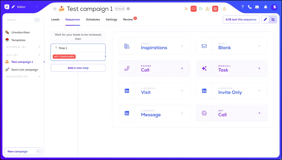 Lemlist sequence options