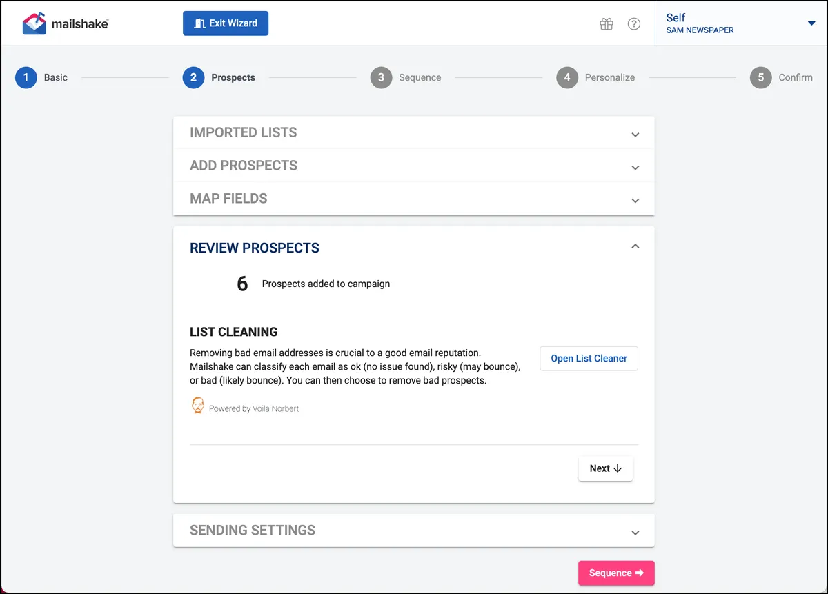 Address validation step in Mailshake