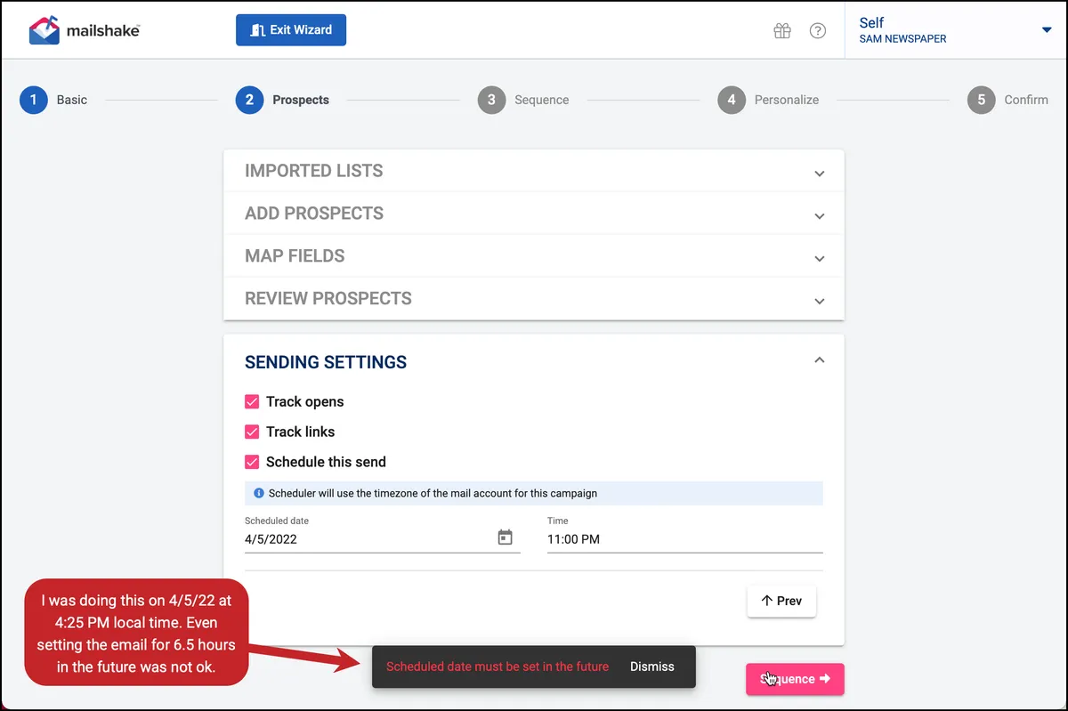 Sending settings with Mailshake