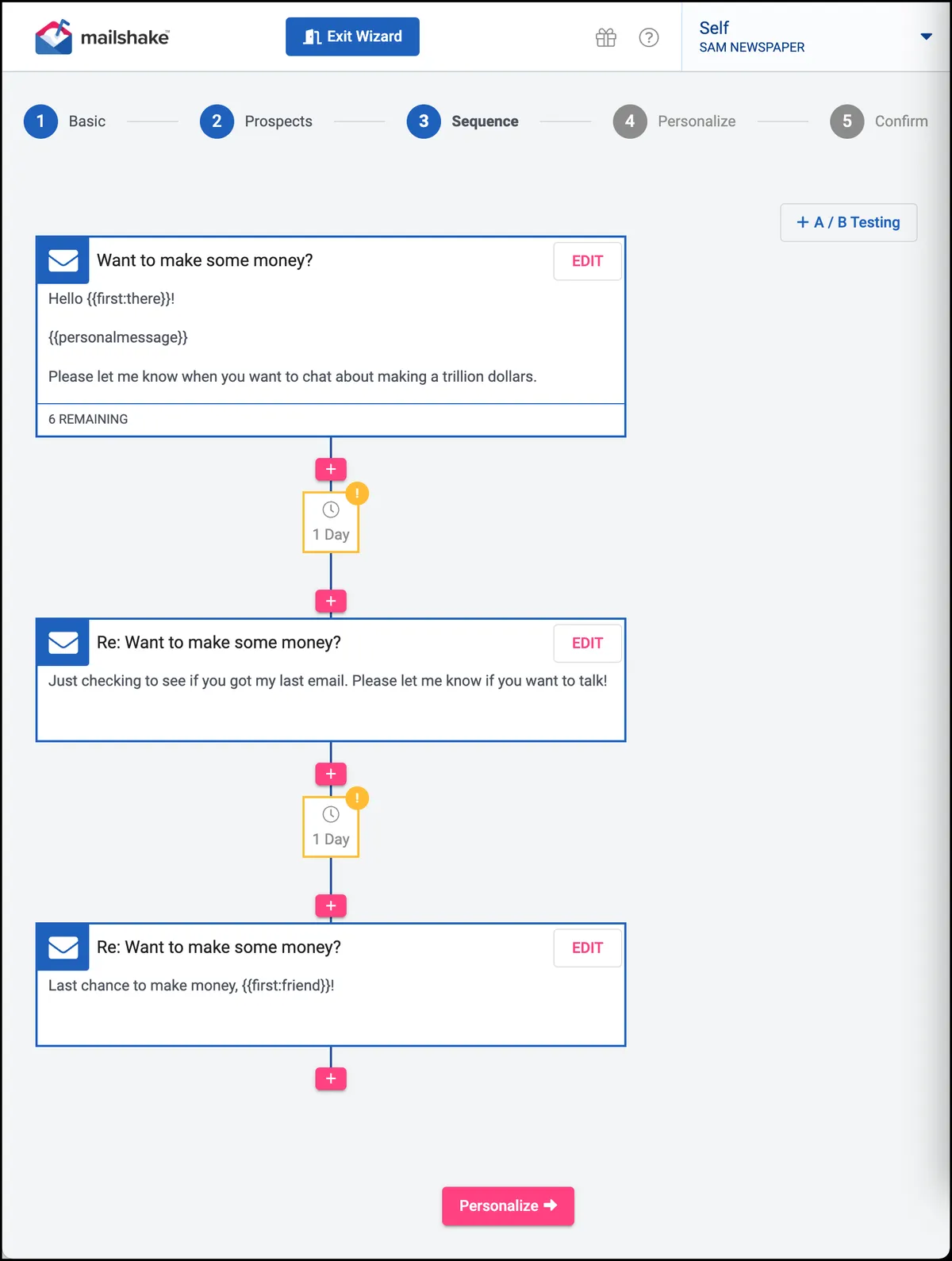 My Mailshake sequence in full