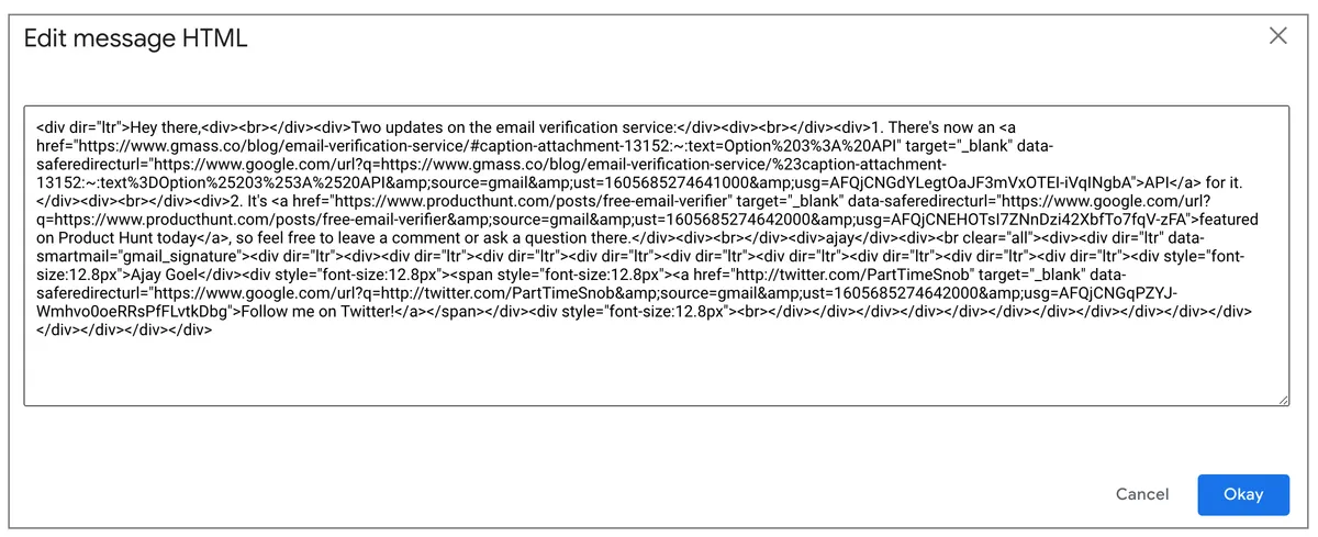 edit email HTML directly