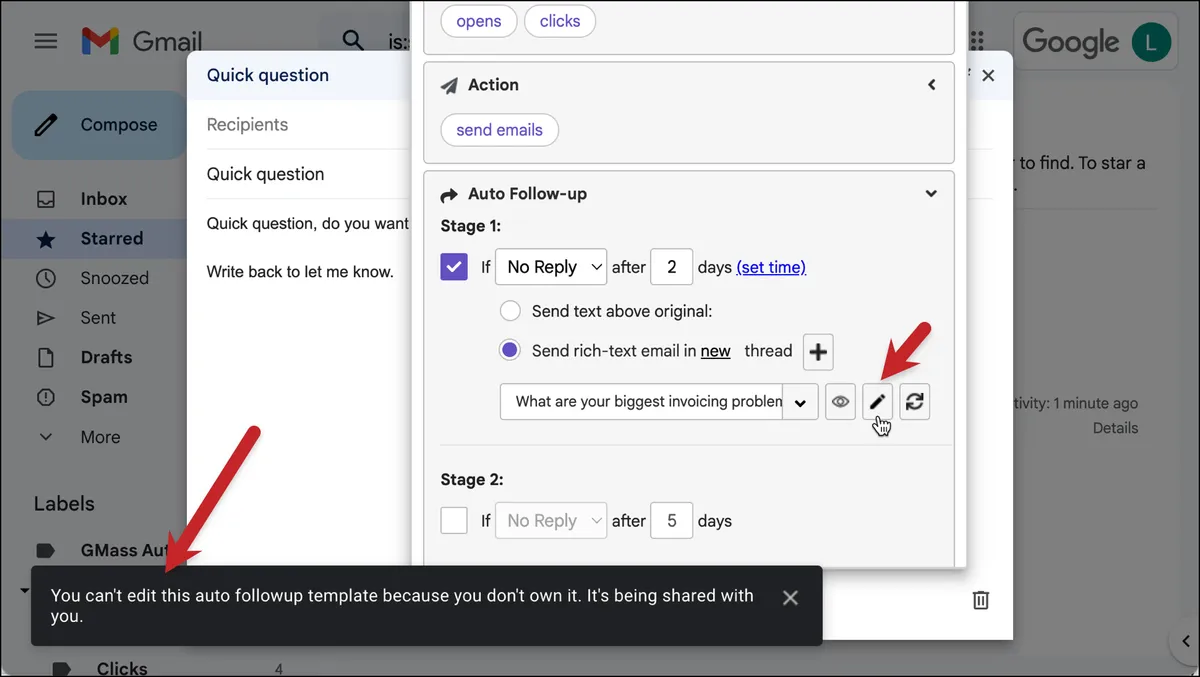 Can't edit a shared template as an auto follow-up