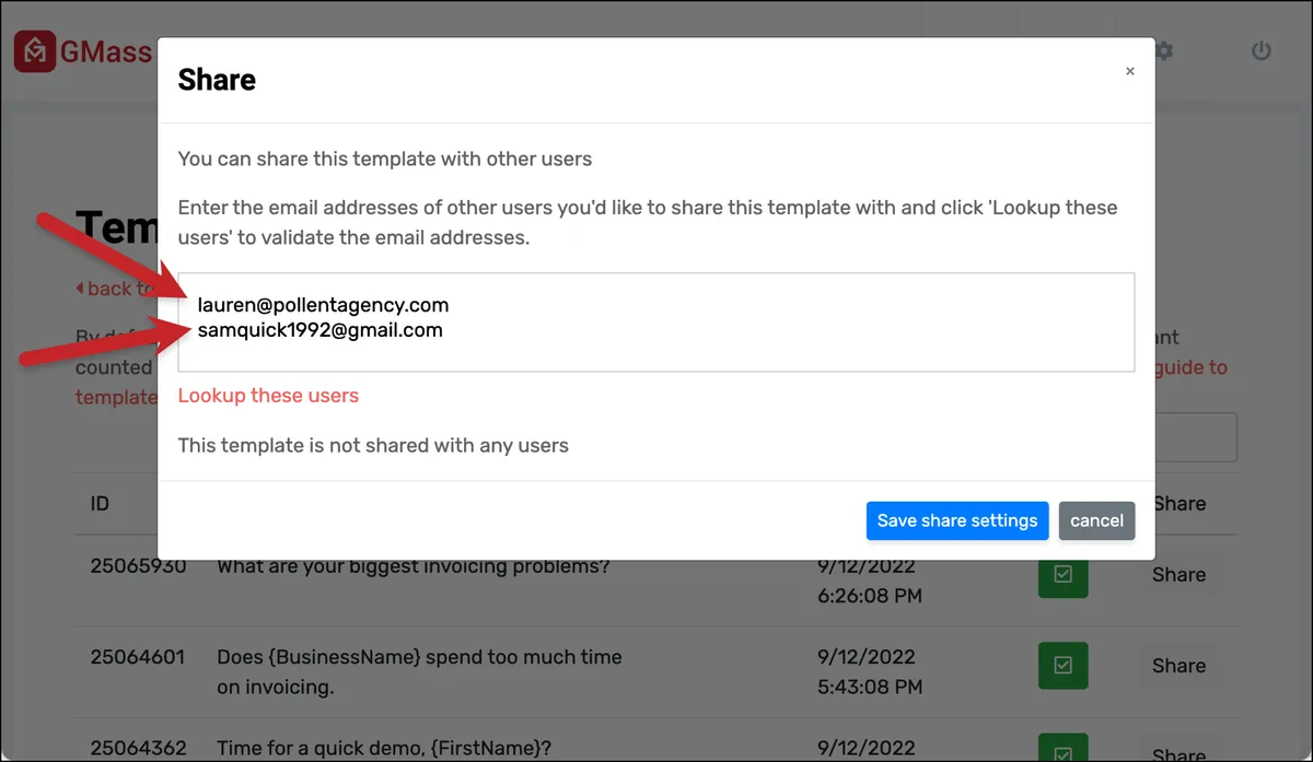 Enter users with whom you want to share