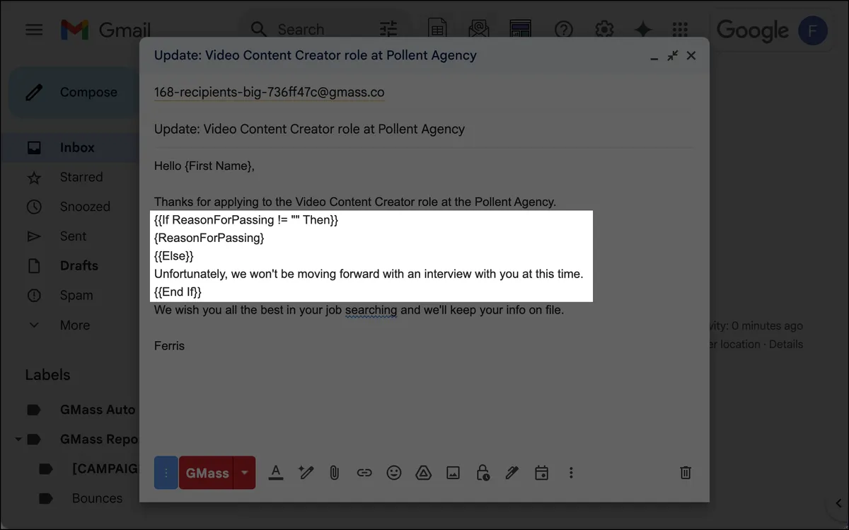 Putting in the conditional content