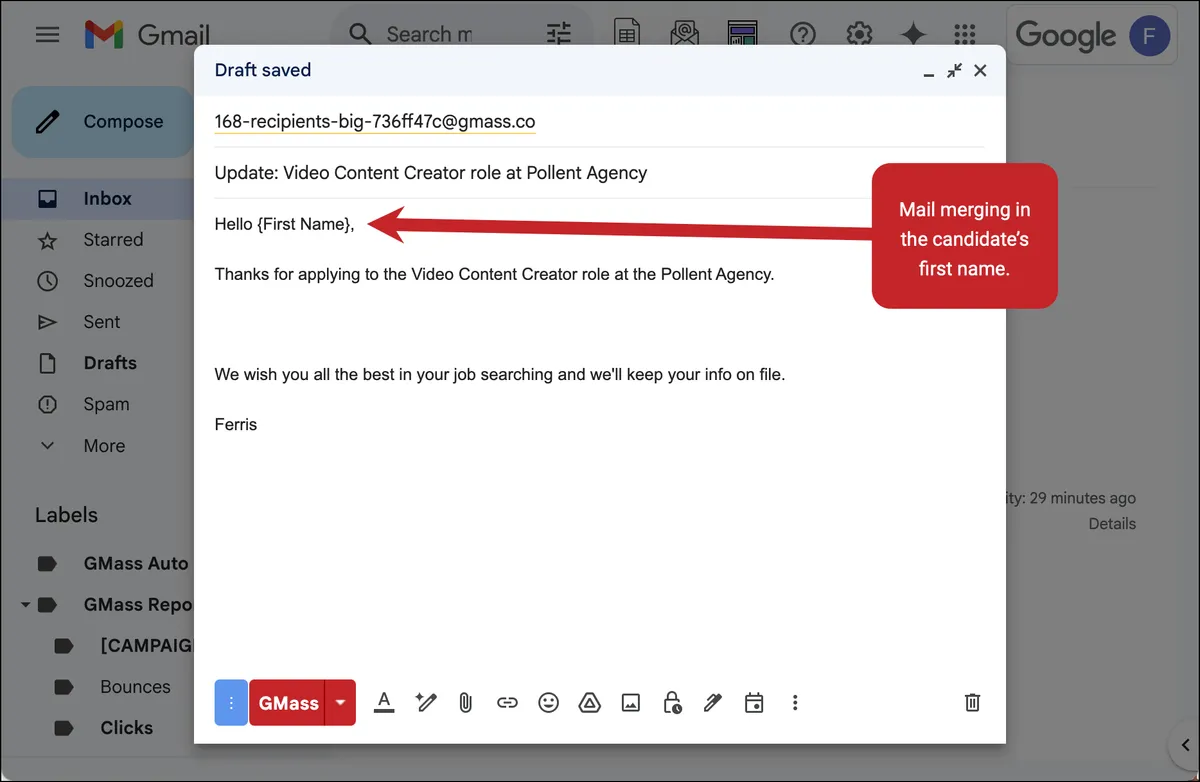 Create your candidate rejection email template