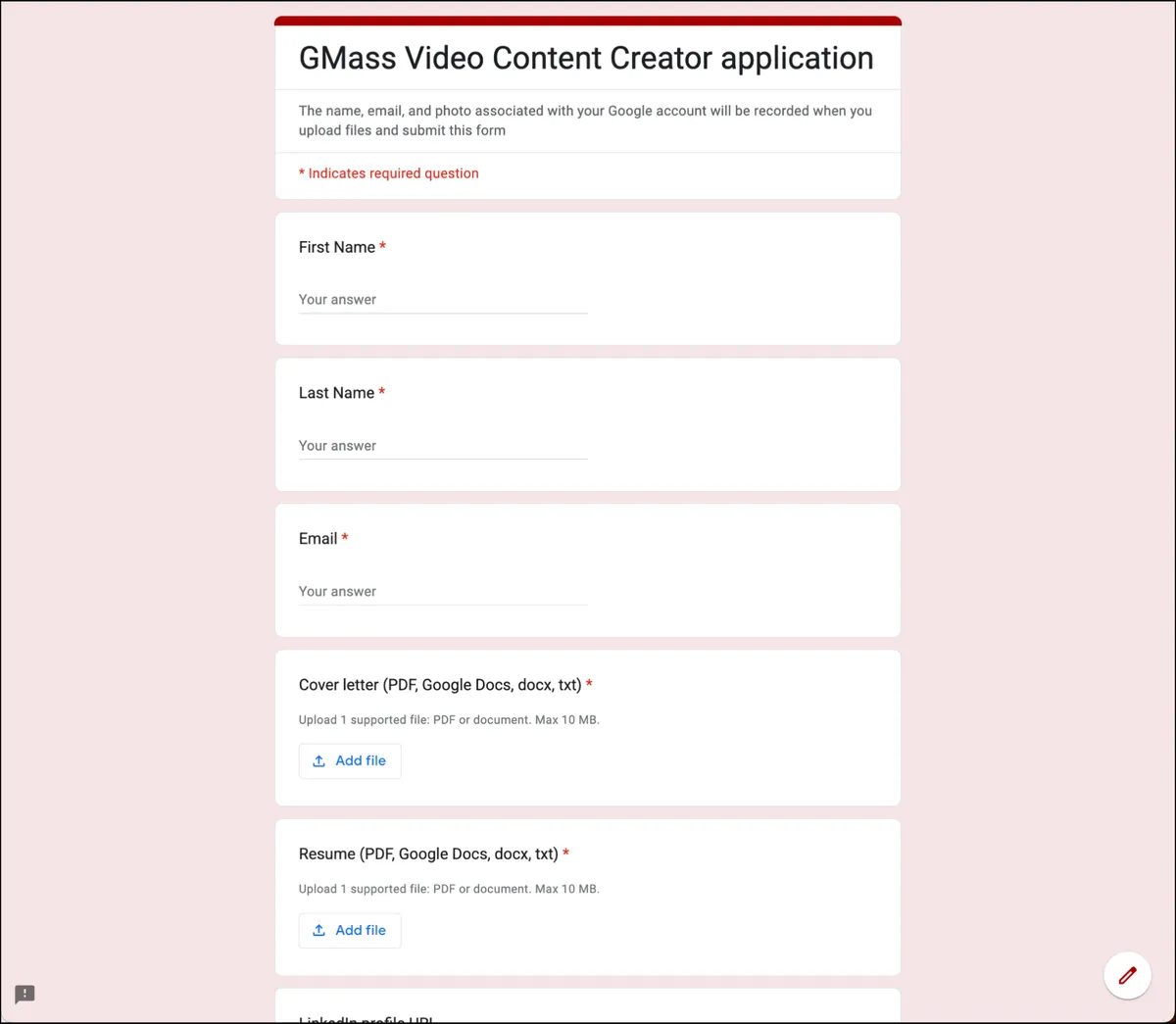 Using a Google Form for job applicants