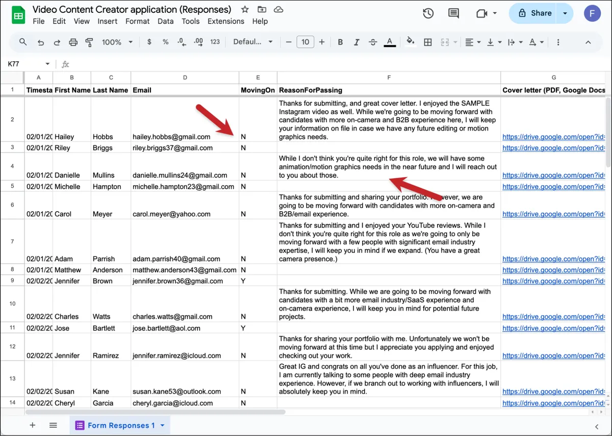 What to add to your sheet as you go through applications