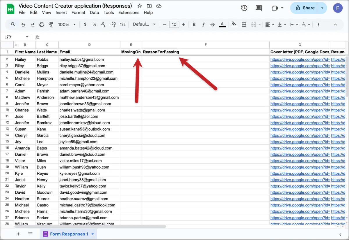 Add two columns to the Google Sheet