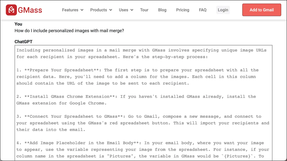 Asking a GMass question to ChatGPT