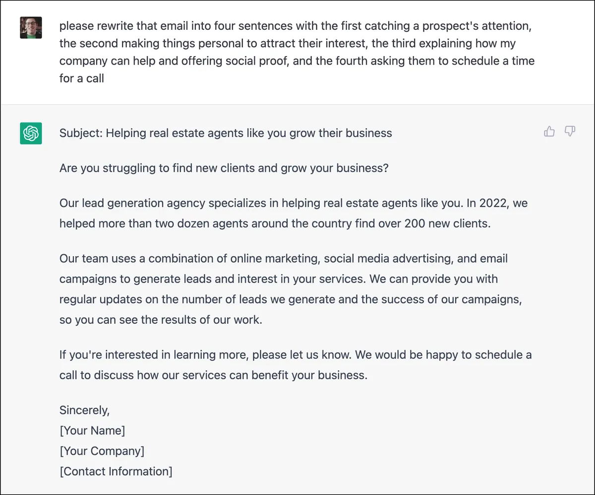 Attempting to get ChatGPT to write an AIDA formula cold email