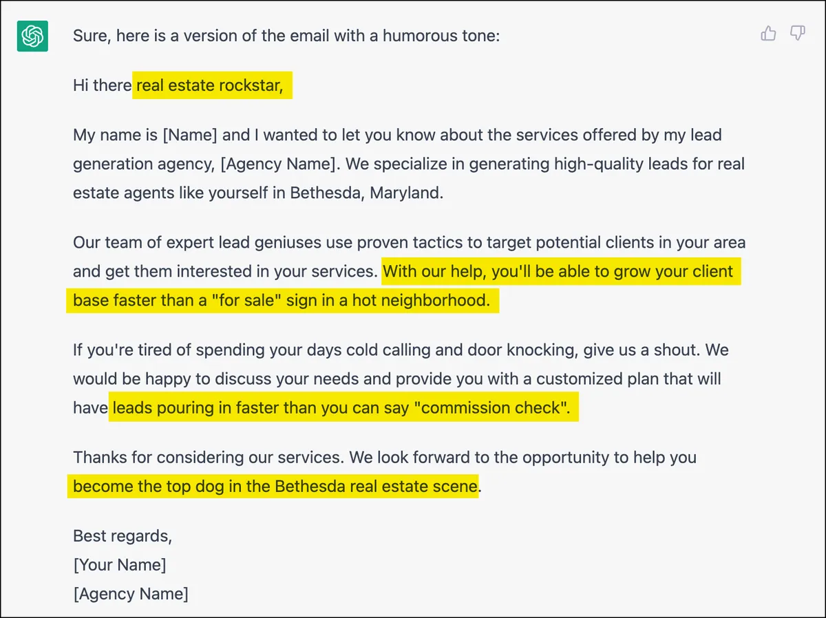 A funnier ChatGPT email