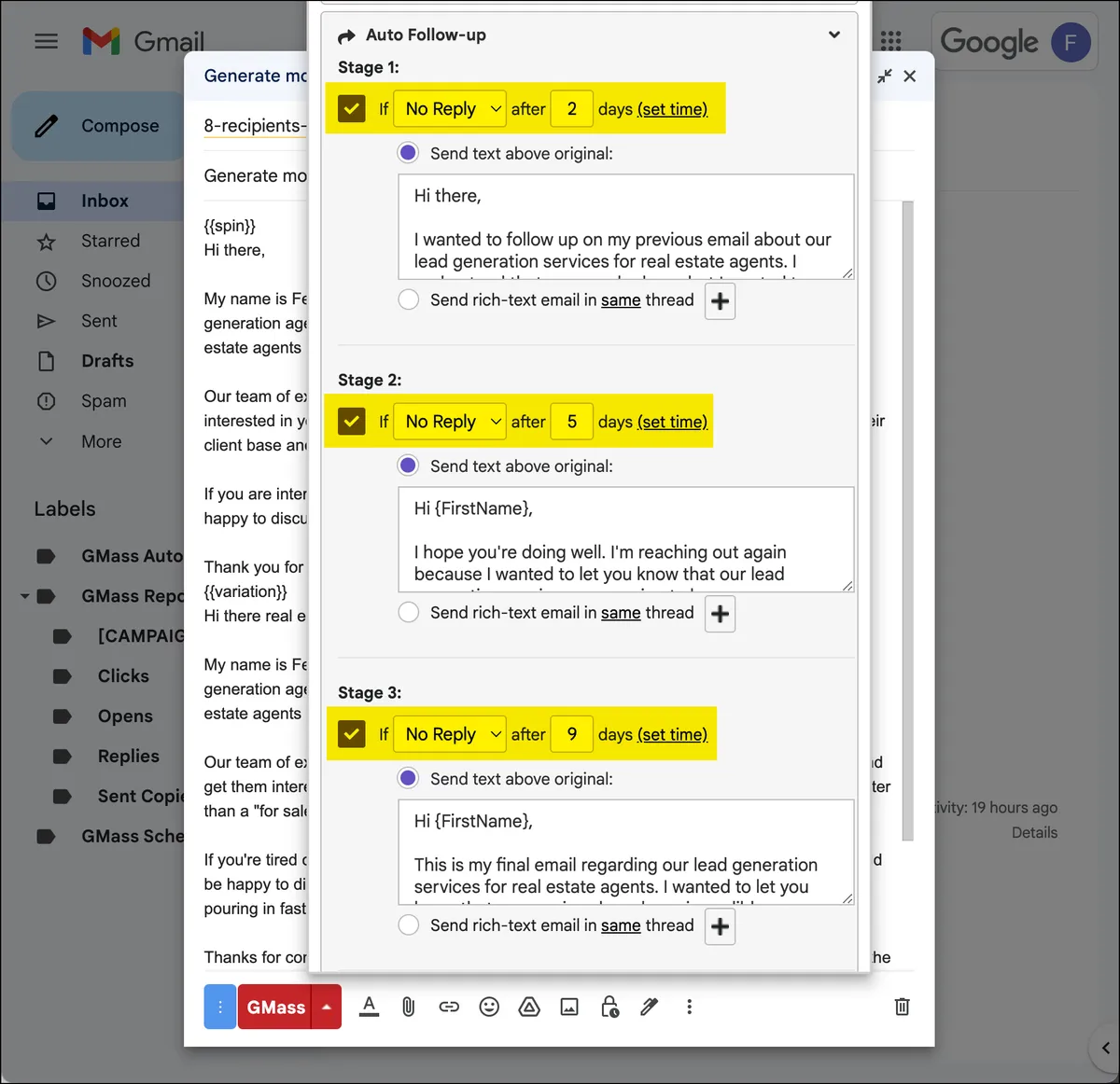 Setting up auto follow-up messages in GMass