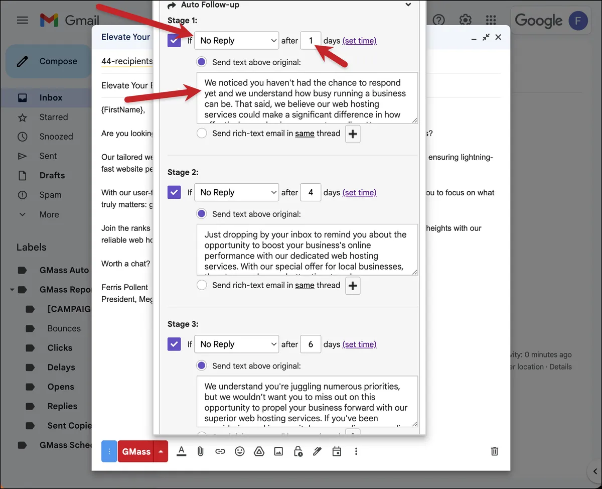 How the follow-up settings look