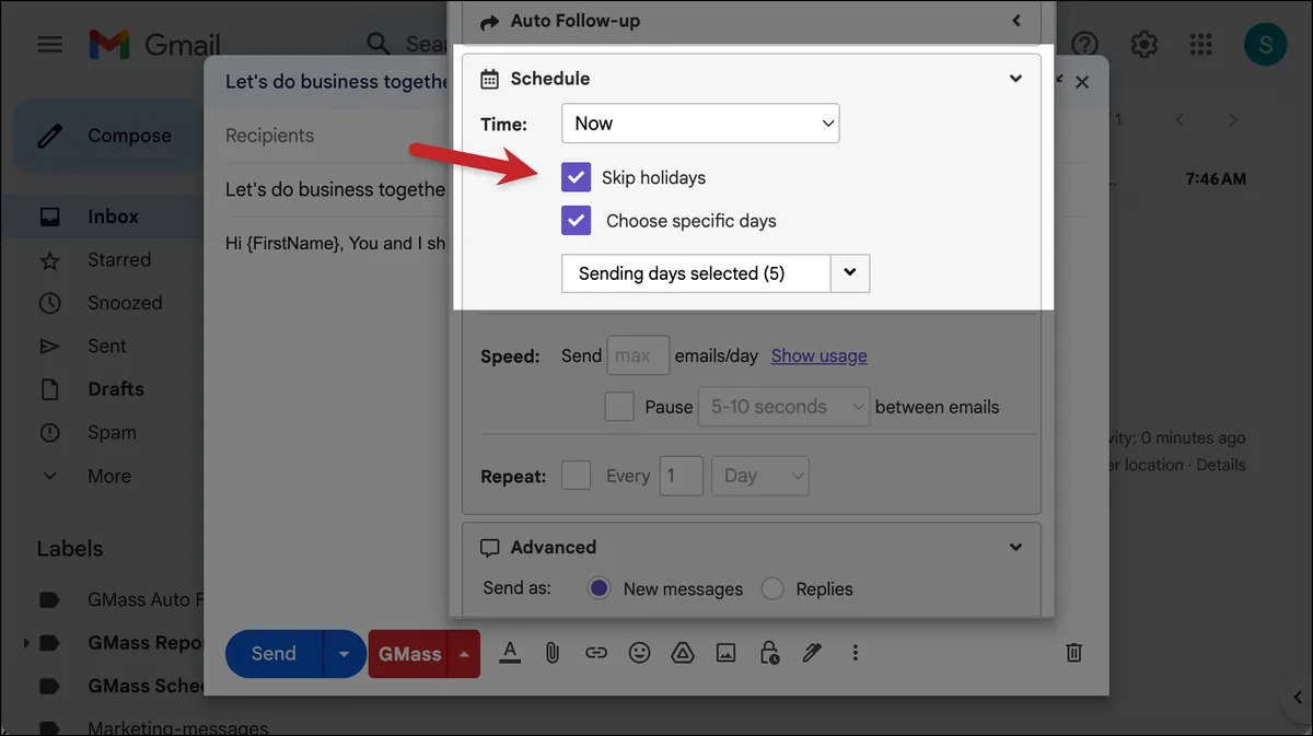 You can also choose to skip holidays