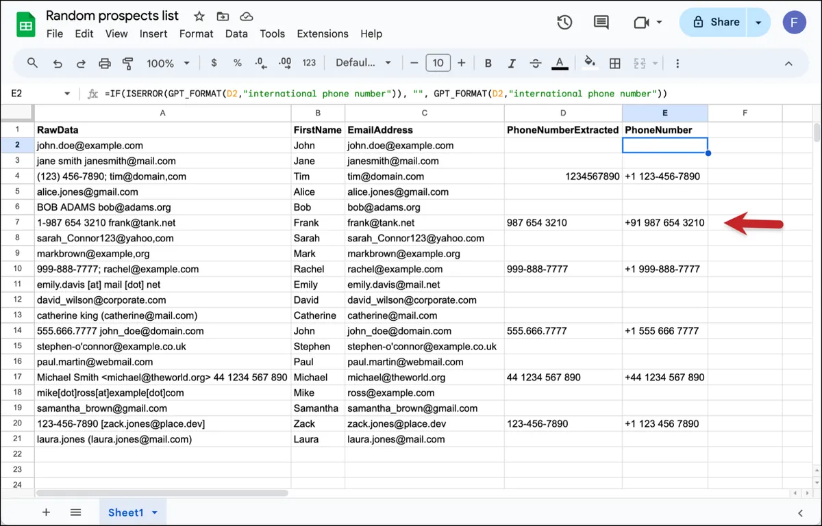 Extracting and formatting phone numbers