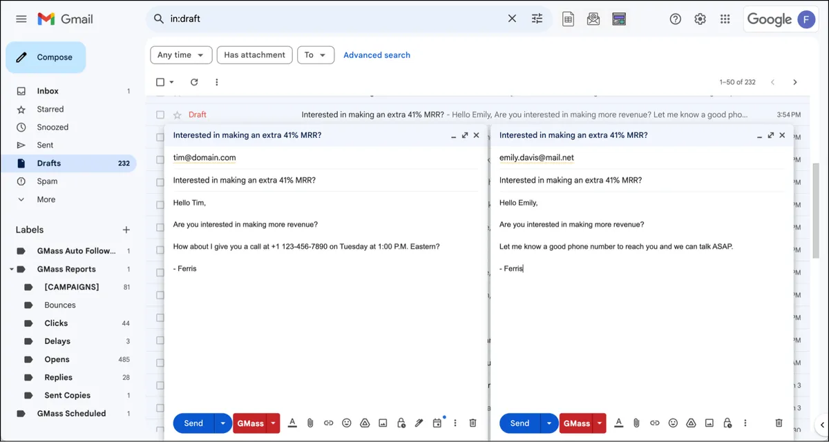 The results after mail merge