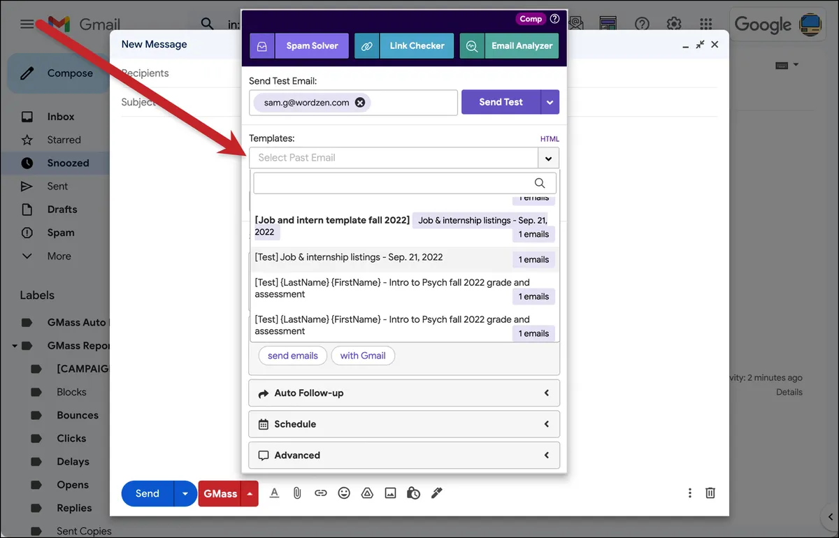 Reuse past emails as templates