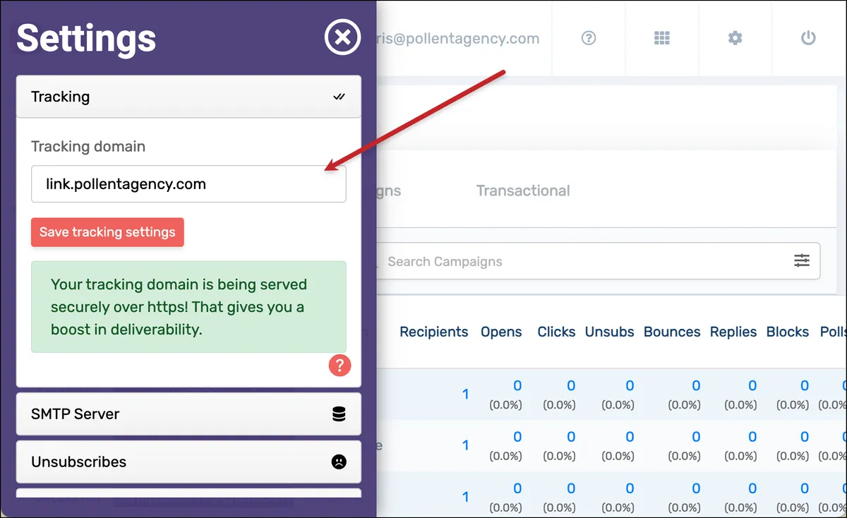 Setting up a custom tracking link