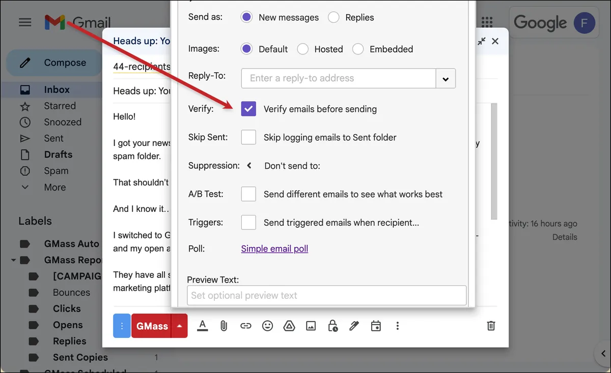 Verify emails before sending