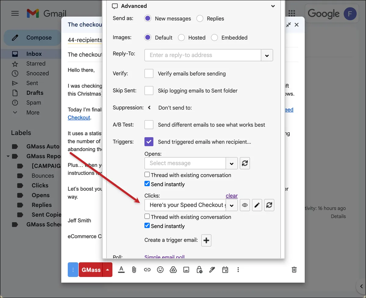 Using triggered email on click