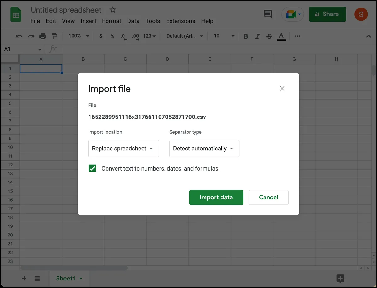 Importing a CSV into Google Sheets