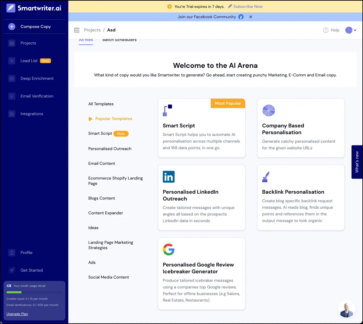 Smartwriter.ai's interface