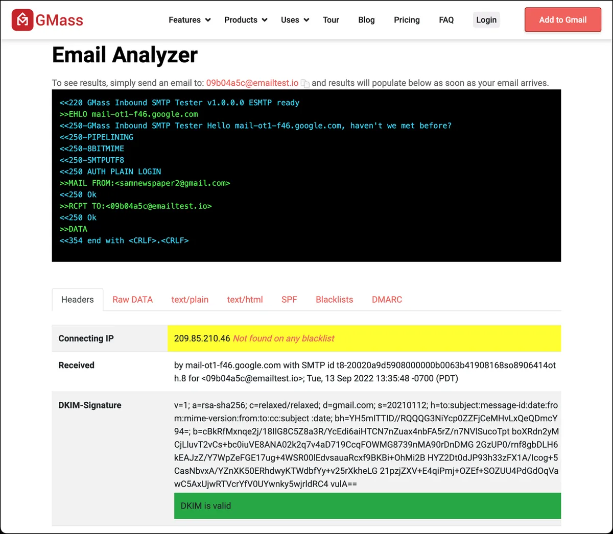 Email analyzer results