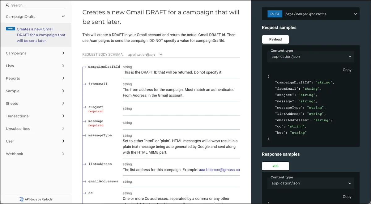 API for GMass
