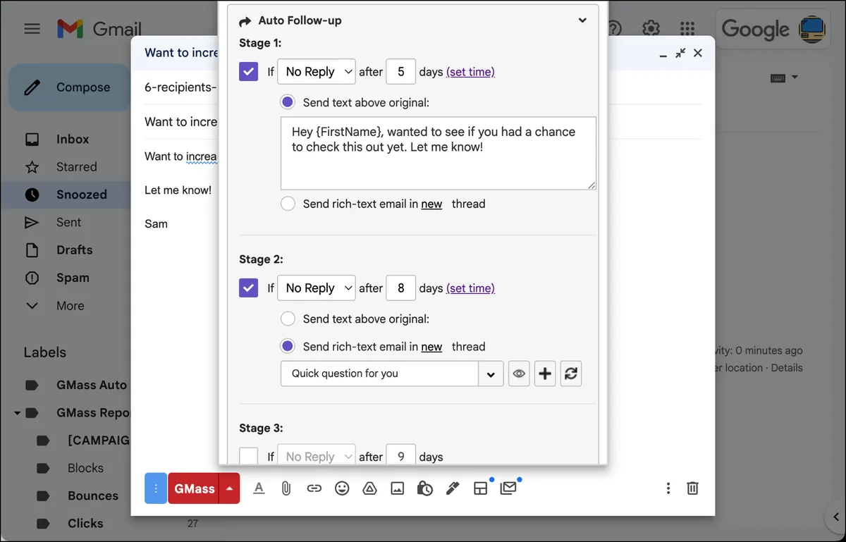 Auto follow-ups for cold email for lead gen agency members