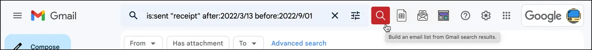 Build a new email list with a Gmail search