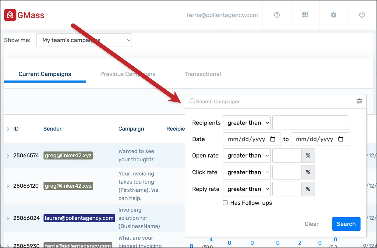 Search campaigns across account