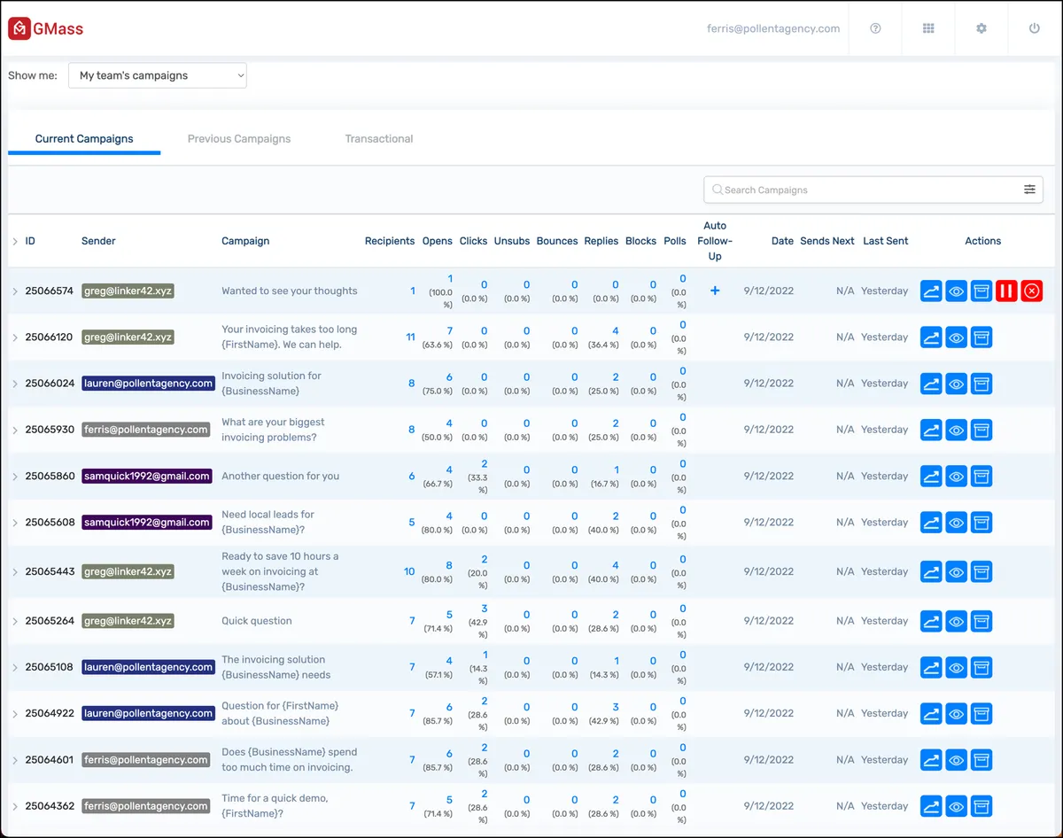 Cold email for agency leader: view all campaigns