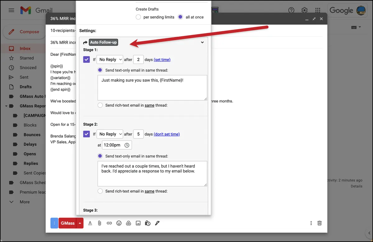 Setting up an auto follow-up series
